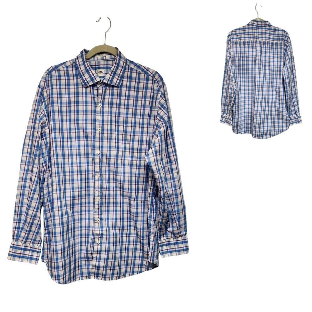 Peter Millar Mens XL Multi-Blue Plaid Long Sleeve Pocket Button Up Shirt